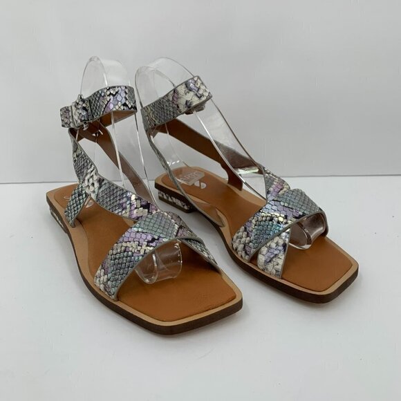 Franco Sarto Ema gray shimmery snake skin ankle strap square toe sandal new 6 - Picture 4 of 8